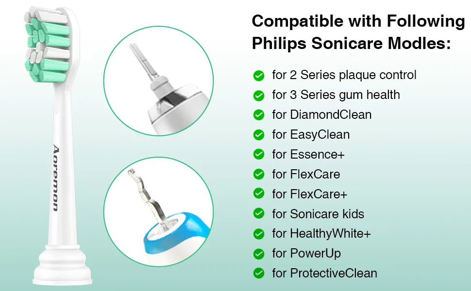 Aoremon Replacement Toothbrush Heads for Philips Sonicare HX9023/65, 10 Pack Green - soicare brush heads