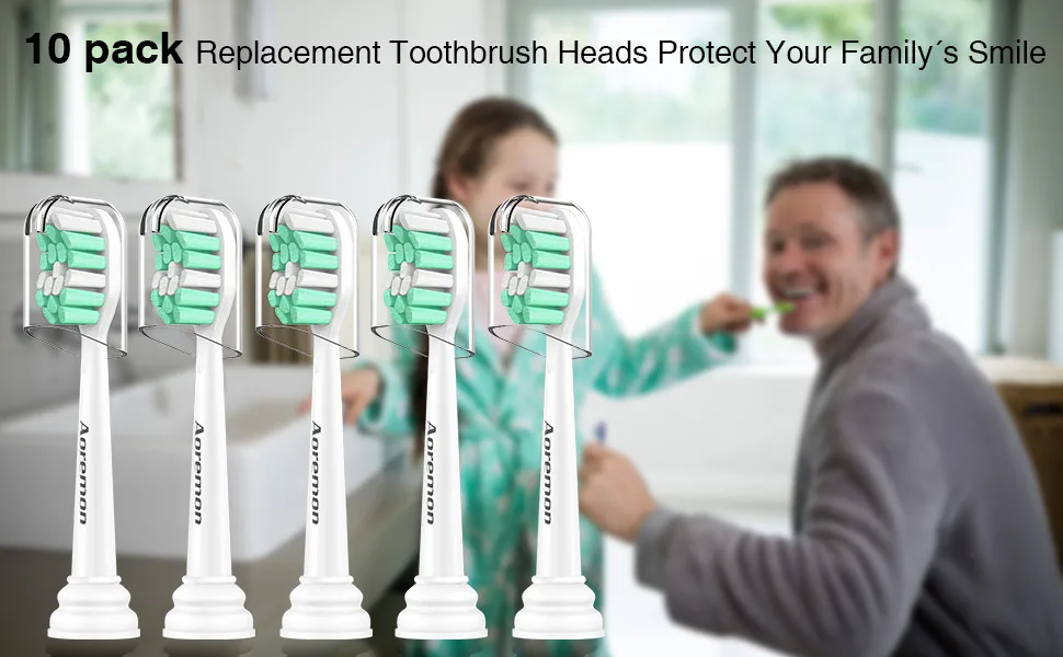 Aoremon Replacement Toothbrush Heads for Philips Sonicare HX9023/65, 10 Pack Green - soicare brush heads