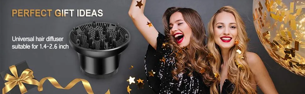 Universal Hair Diffuser, Hair Dryer Diffuser Attachment for Curly and Natural Wavy Hair, Professional Blow Dryer Diffuser, Adjustable from 1.4 Inch to 2.6 Inch Black - Chirstmas banner for universal hair diffuser