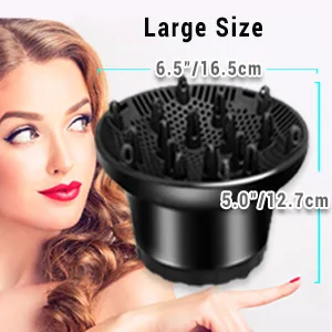 Universal Hair Diffuser, Hair Dryer Diffuser Attachment for Curly and Natural Wavy Hair, Professional Blow Dryer Diffuser, Adjustable from 1.4 Inch to 2.6 Inch Black - Large hair diffuser black