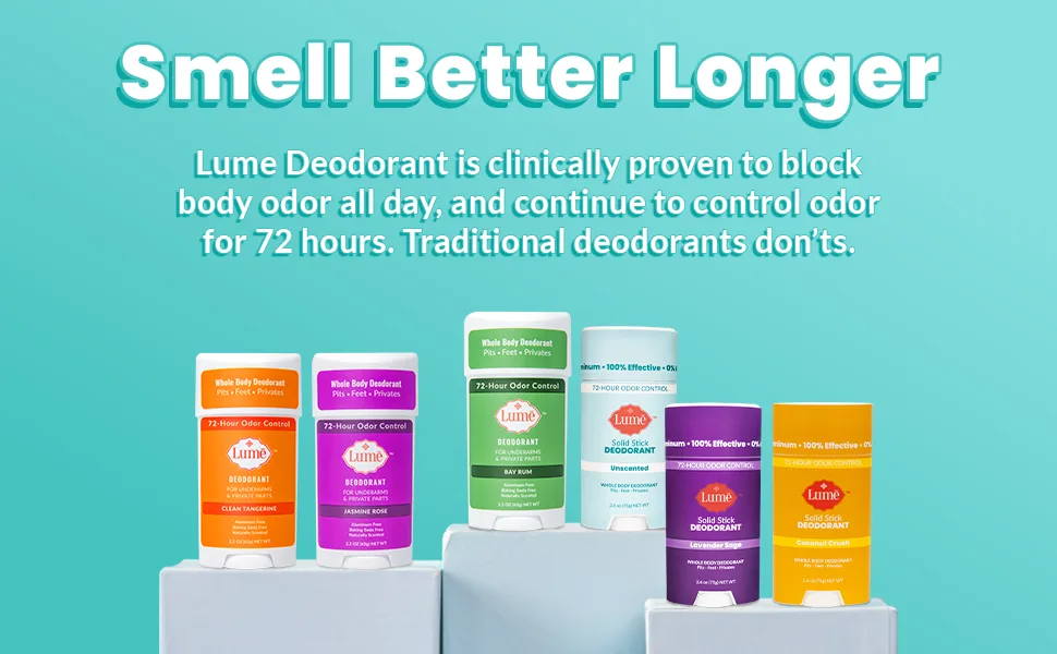 Lume Natural Solid Deodorant Stick - Whole Body Deodorant - Aluminum-Free, Baking Soda-Free, Hypoallergenic, Safe For Sensitive Skin - 2.6 Ounce Solid Stick (Peony Rose) - Smell better longer. Lume deodorant is clinically proven to block body odor all day
