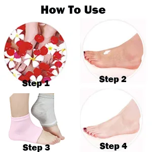 4 Pairs Vented Moisturizing Gel Socks Lotion Gel for Dry Cracked Heels, Spa Gel Socks Humectant Moisturizer Heel Balm Foot Treatment (Pink&Grey&Turquoise&Black) - Instruction