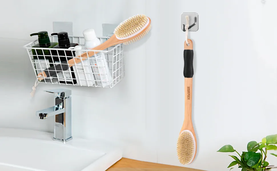 KIPRITII Ergonomically Back Scrubber for Shower - Double-Sided Back Brush Long Handle for Shower, Wet & Dry Brush for Cellulite and Lymphatic (Black) - product information 5
