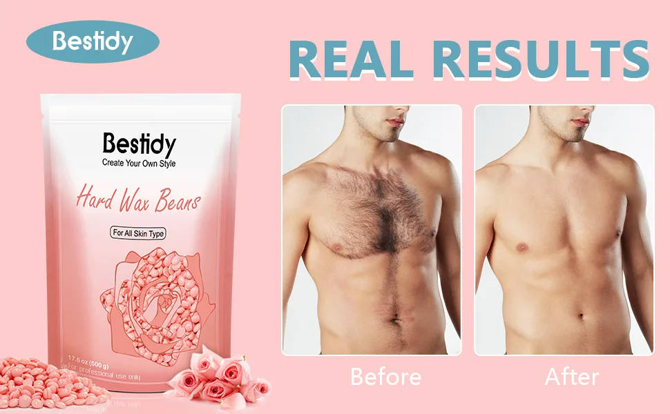 Bestidy Hard Wax Beads for Hair Removal for Face, Bikini, Legs, Underarm, Back, Chest(All Body), Women Men, 500g/1.1lb Bag Refill Waxing Beads for Waxing Warmer Kit (Pink) Pink-500g - Hard wax beads