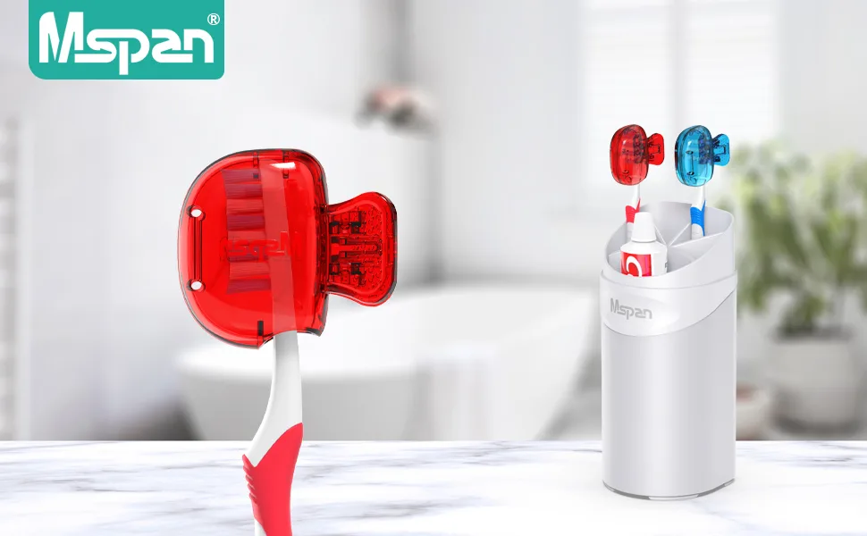 Mspan Toothbrush Head Cover Cap: Toothbrush Protector Brush Pod Case Protective Plastic Clip Bathroom Cool Stuff for Household Travel Blue, Red, Green, Black - toothbrush covers
