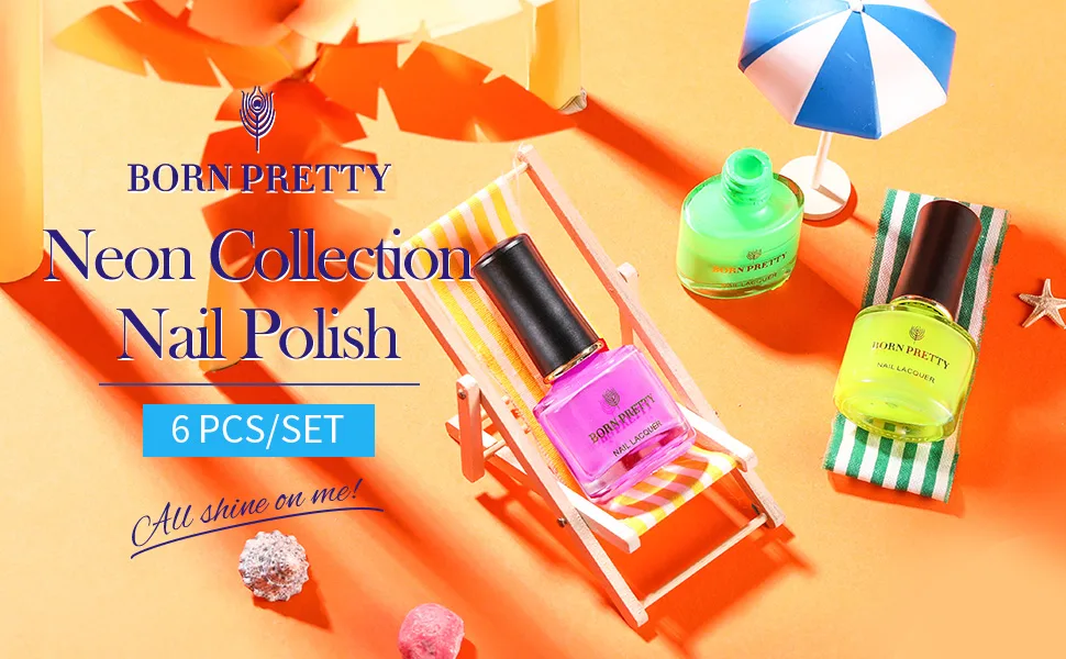 BORN PRETTY Neon Nail Polish Fluorescent Bright Nail Lacquer 6PCS Set A-neon nail polish - nail polish