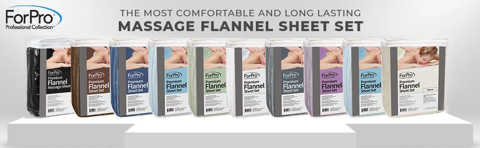 ForPro Premium Flannel 3-Piece Massage Sheet Set for Massage Tables, Includes Flat Sheet, Fitted Sheet and Fitted Face Rest Cover, Black - product information 1