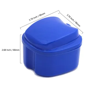 KISEER 2 Pack Colors Denture Bath Case Cup Box Holder Storage Soak Container with Strainer Basket for Travel Cleaning (Light Blue and Blue) - product information 2