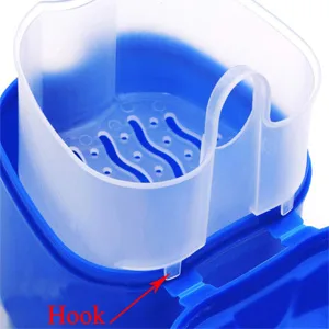 KISEER 2 Pack Colors Denture Bath Case Cup Box Holder Storage Soak Container with Strainer Basket for Travel Cleaning (Light Blue and Blue) - product information 5