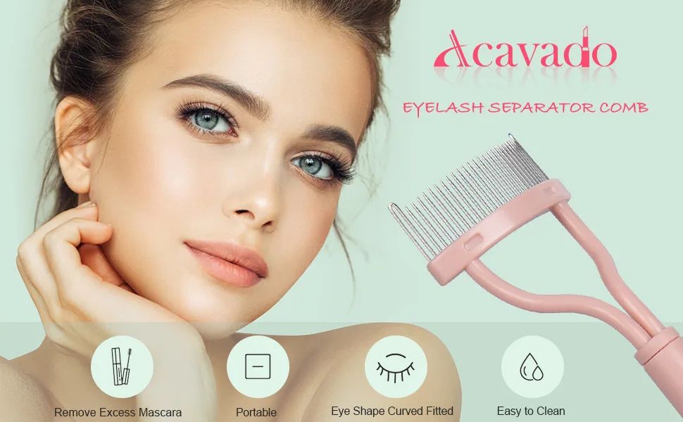 Eyelash Comb, Acavado Eyelashes Mascara Separator Tool Lash Comb with Metal Teeth (Pink) Light Pink - Eyelash Comb
