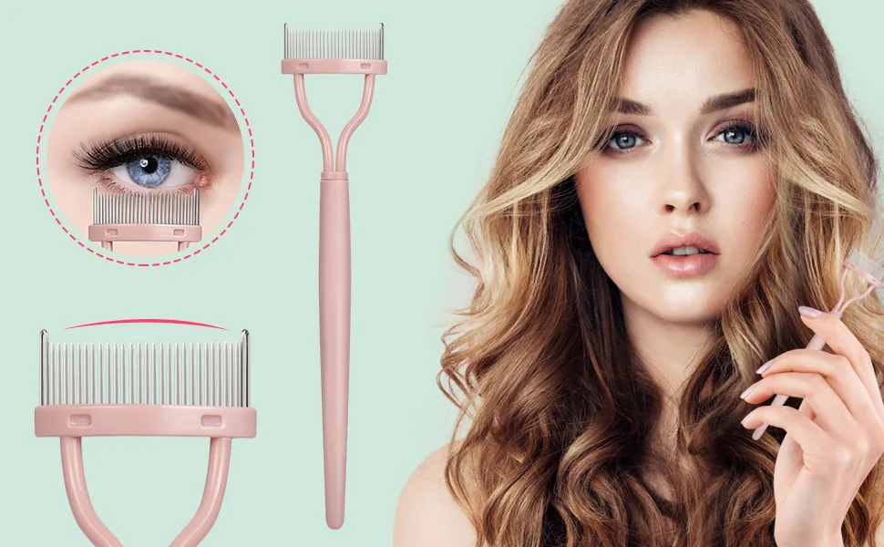 Eyelash Comb, Acavado Eyelashes Mascara Separator Tool Lash Comb with Metal Teeth (Pink) Light Pink - Eyelash Comb
