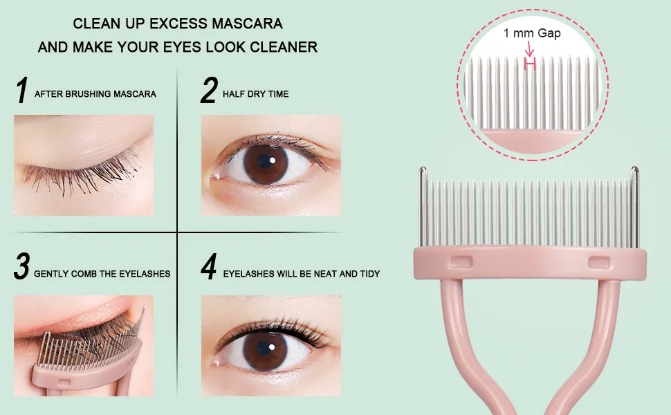 Eyelash Comb, Acavado Eyelashes Mascara Separator Tool Lash Comb with Metal Teeth (Pink) Light Pink - Eyelash Seperator