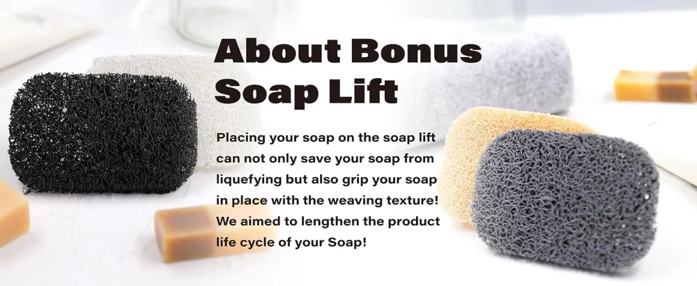 Soap Pocket Exfoliating Soap Saver Pouch | Body Scrubber Sponge, Exfoliator for Bath or Shower | for Large Bar Soap or Leftover Bits | White Smoke, 2 Pack + 2 Soap Lifting Pads - BPPC176-016 Soap Pocket
