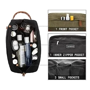 Vorspack Toiletry Bag Hanging Dopp Kit for Men Water Resistant Canvas Shaving Bag with Large Capacity for Travel - Green - compartment