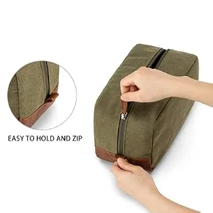 Vorspack Toiletry Bag Hanging Dopp Kit for Men Water Resistant Canvas Shaving Bag with Large Capacity for Travel - Green - zipper