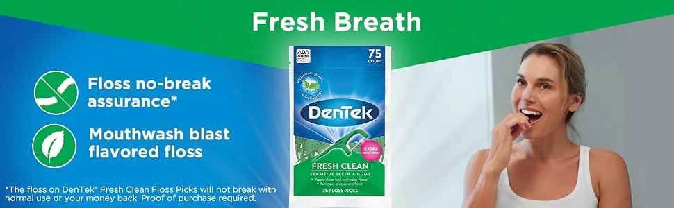 DenTek Fresh Clean Floss Picks, For Extra Tight Teeth, 75 Count, 3 Pack 75 Count (Pack of 3) Floss Picks - Dentek Fresh Clean Floss Picks