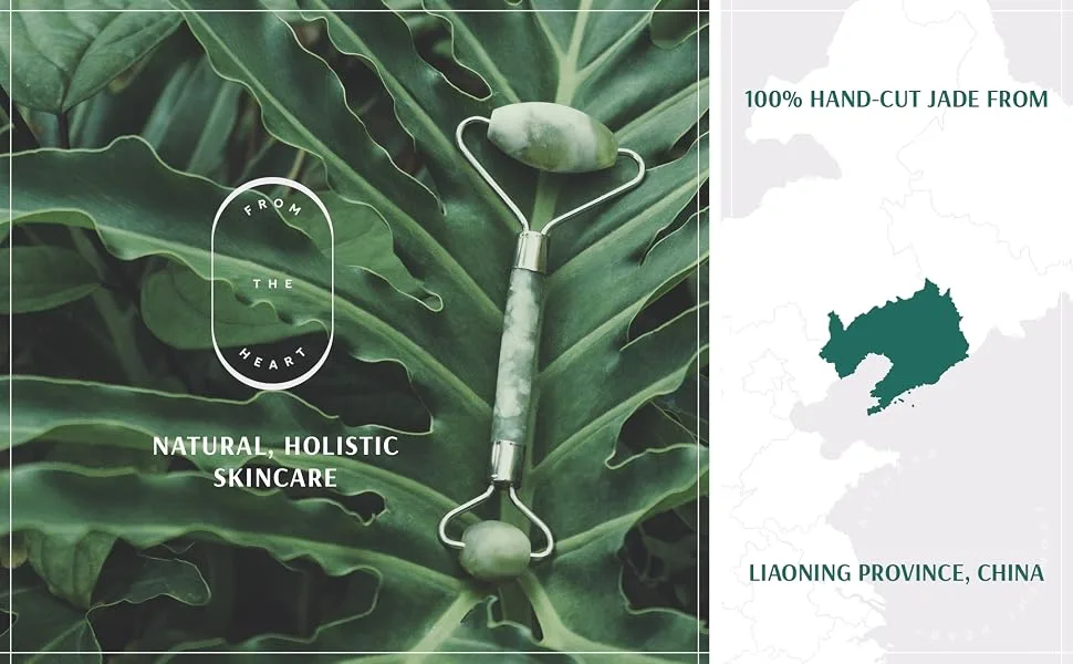 Jade Roller and Gua Sha Set w/ Fridge Case - 100% Natural Jade Stone Roller & Gua Sha - Video Tutorial & Ebook Included - Real Jade Roller for Face - atahana brand real jade