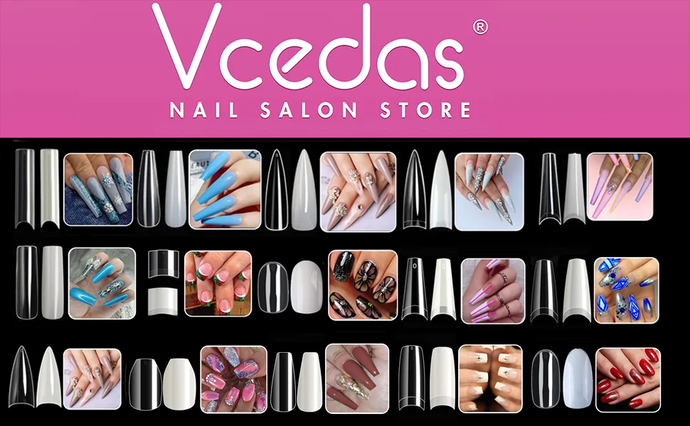 Vcedas 120PCS Extra Long Stiletto Half Cover Nail Tips Clear XXL Sharp False Nail Art Tips for Acrylic Nail (Bag) Clear #1(Half Cover) - half cover short nail tips