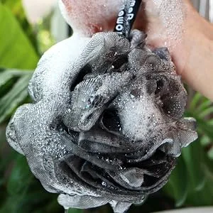 Large 70g Loofah Sponge, Body Scrubber, Bath Sponge, Loofah for Women, Men | Exfoliating Sponge - Body Wash Shower Pouf with Activated Charcoal -2 Ultimate Gray + 1 Illuminating Yellow, 3 Pack - large loofah sponge