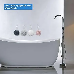 AmazerBath Shower Bath Sponge 75g Shower Loofahs Balls for Body Wash Men Women Bathroom-4 Pack (Dark Grey-Pink-Grey-White) Large (4 Count) Pink - Hang-Up Design
