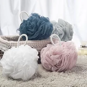AmazerBath Shower Bath Sponge 75g Shower Loofahs Balls for Body Wash Men Women Bathroom-4 Pack (Dark Grey-Pink-Grey-White) Large (4 Count) Pink - Soft and High Quality