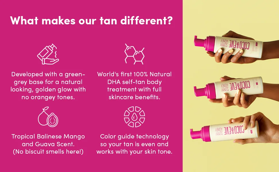 Coco & Eve Self Tanner Mousse Kit - (Medium) All Natural Sunless Tanning Mousse | Instant Self Tanning Lotion with Bronzer & Self Tanning Mitt Applicator | Sunny Honey Bali Bronzing Kit - product information 3