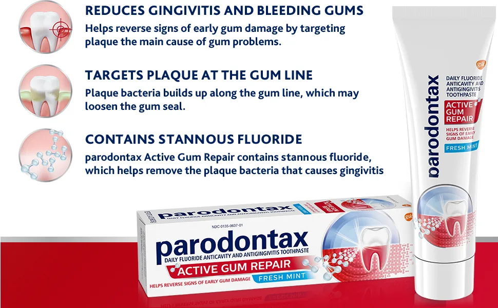 Parodontax Active Gum Repair Toothpaste, Gum Toothpaste, Fresh Mint - 3.4 Ounces (Pack of 3) - reduces gingivitis and bleeding gums, targets plaque at the gum, contains stannous fluoride