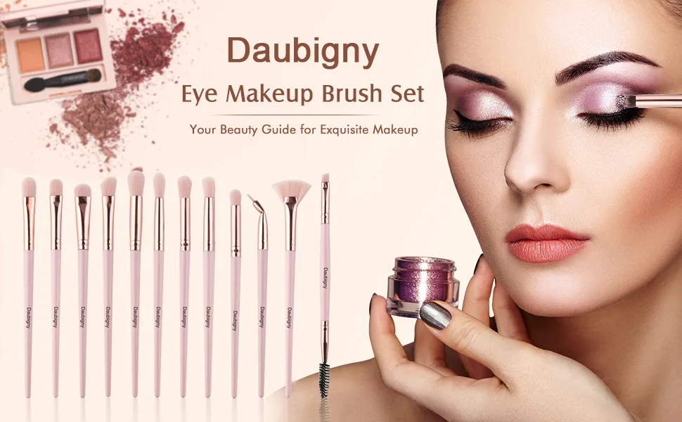 Daubigny Eye Makeup Brushes,12 PCS Professional Eye shadow, Concealer, Eyebrow, Foundation, Powder Liquid Cream Blending Brushes Set With Carrying Bag(Pink) - Eye makeup brushes eye brushes eyeshadow brushes makeup brush