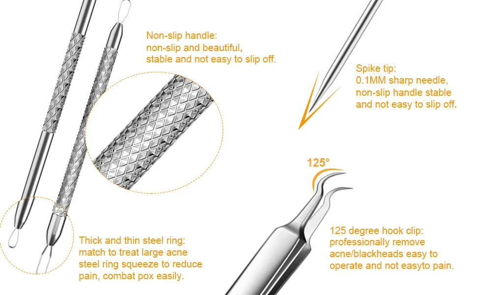2022 Latest 15 PCS Blackhead Remover Tools, Pimple Popper Tool Kit, Acne Extractor Tool , Professional Stainless Pimple Acne Blemish Removal Tools Set with Metal Case Silver - product information 4