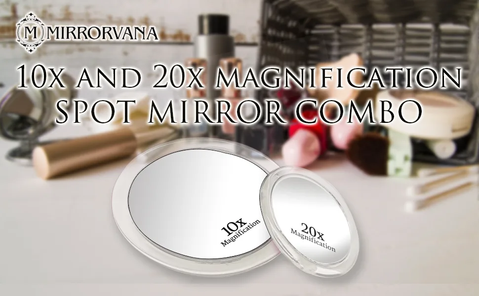 20X & 10X Magnifying Mirror Set Combo with 3 Suction Cups Each - Compact & Travel Ready - 6-Inch and 4-Inch Wide 20X and 10X Magnification - 10x 20x magnifying mirror combo
