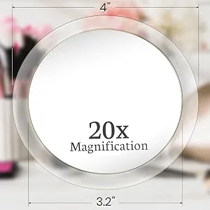 20X & 10X Magnifying Mirror Set Combo with 3 Suction Cups Each - Compact & Travel Ready - 6-Inch and 4-Inch Wide 20X and 10X Magnification - 20x magnifying mirror