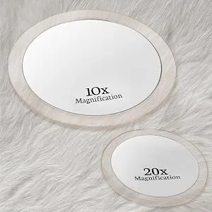 20X & 10X Magnifying Mirror Set Combo with 3 Suction Cups Each - Compact & Travel Ready - 6-Inch and 4-Inch Wide 20X and 10X Magnification - mirror combo