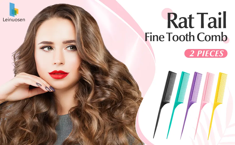 2 Pieces Rat Tail Fine Tooth Comb Carbon Fiber Teasing Styling Comb Anti Static Heat Resistant Tail Comb for Back Combing Root Teasing Adding Volume Evening Styling Women Men (Pink, Green) - product information 1