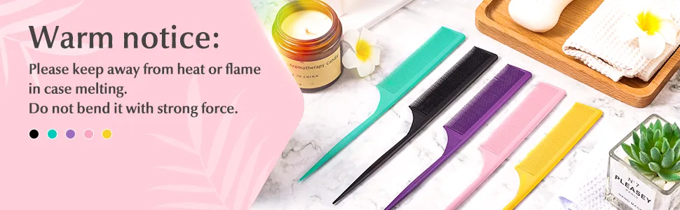 2 Pieces Rat Tail Fine Tooth Comb Carbon Fiber Teasing Styling Comb Anti Static Heat Resistant Tail Comb for Back Combing Root Teasing Adding Volume Evening Styling Women Men (Pink, Green) - product information 3