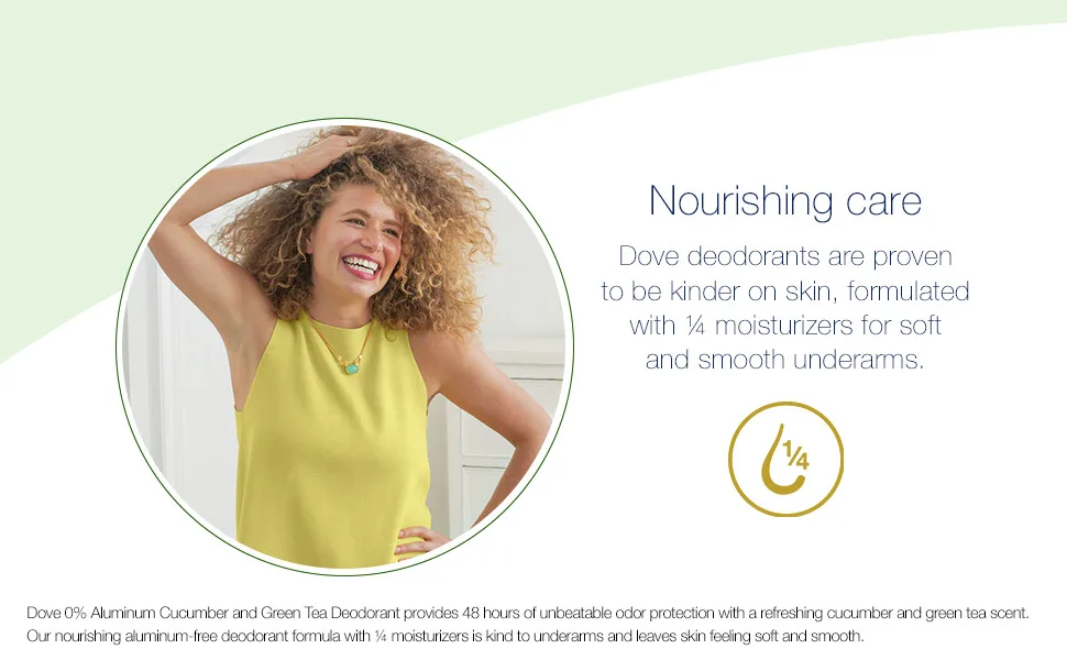 Dove 0% Aluminum Deodorant 24 Hours Odor Protection Cucumber and Green Tea with ¼ Moisturizers and 0% Alcohol 2.6 oz 4 Count Cucumber and Green Tea 2.6 Ounce (Pack of 4) - module 2