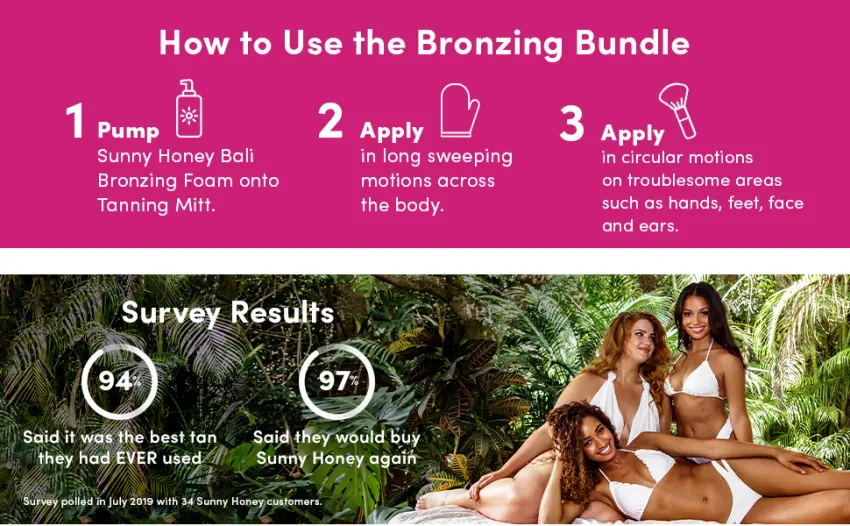 Coco & Eve Sunny Honey Bali Bronzing Bundle (Medium). All Natural Sunless Tanning Mousse. Instant Self Tanning Lotion with Bronzer, Mitt Applicator and Kabuki Brush. - product information 5