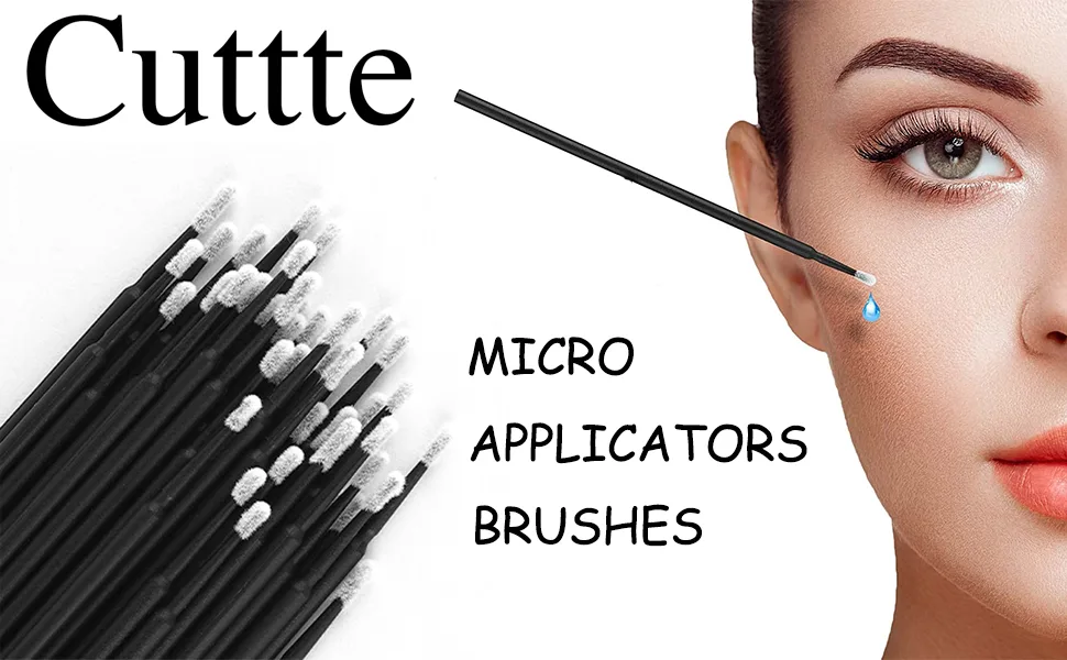 Cuttte 500 PCS Disposable Microbrush Applicators Microfiber Wands for Eyelashes Extensions and Makeup Application (Head Diameter: 2.0mm) (Black) - micro brush