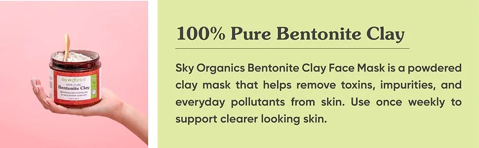 Sky Organics Indian Healing Clay with Detoxifying Bentonite Clay for Face, 100% Pure to Detoxify, Purify & Cleanse, 4 Oz. 4 Ounce (Pack of 1) - PURE BENTONITE CLAY