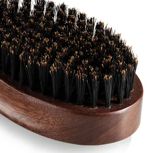 BFWood Boar Bristle Beard Brush - Black Wood Walnut Military Style - boar bristles