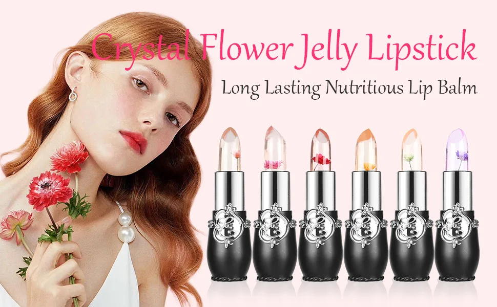 3 Pack Flower Jelly Lipstick Set Temperature Change Moisturizer Flower Lip Stick Long Lasting Nutritious Lip Balm Magic Color Change Lip Gloss Flower Black -01&02&03 - ghgh