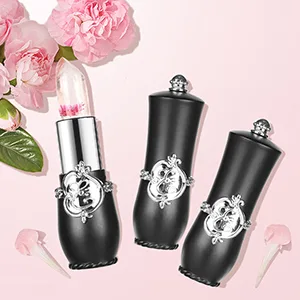 3 Pack Flower Jelly Lipstick Set Temperature Change Moisturizer Flower Lip Stick Long Lasting Nutritious Lip Balm Magic Color Change Lip Gloss Flower Black -01&02&03 - l;kl;