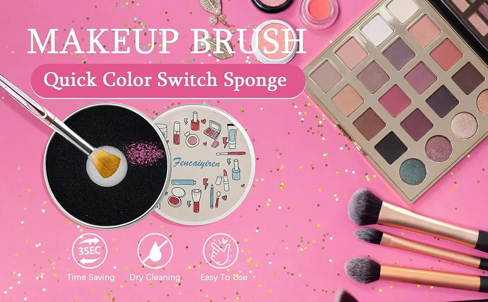 2 Pack Cleaner Sponge, Dry Makeup Brushes Cleaner Eye Shadow or Blush Color Removal Quickly Switch to Next Color (Black and White Sponge) - Makeup Brushes Cleaner Sponge