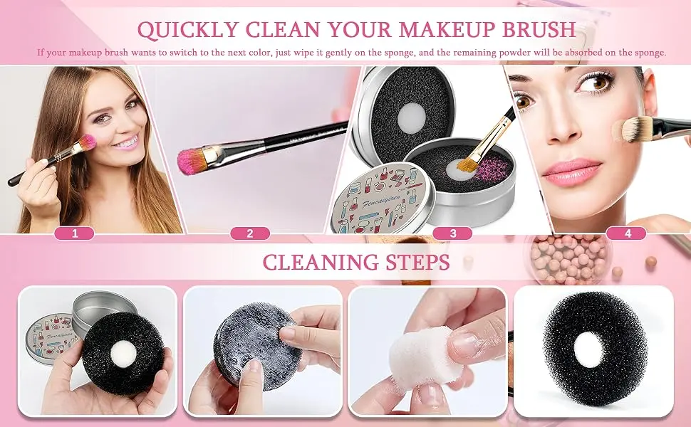 2 Pack Cleaner Sponge, Dry Makeup Brushes Cleaner Eye Shadow or Blush Color Removal Quickly Switch to Next Color (Black and White Sponge) - Makeup Brushes Cleaner Sponge