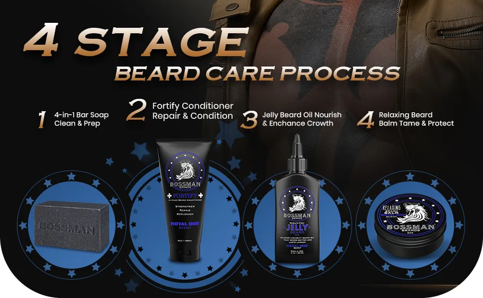Bossman Fortify Intense Beard Conditioner - Shower Beard Wash, Moisturizer and Beard Softener for Men - Beard Growth Products - Made in USA (Royal Oud Scent) - Fortify Intense Beard Conditioner
