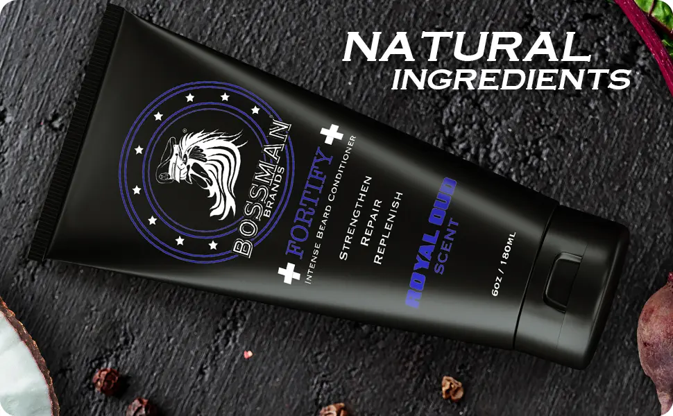 Bossman Fortify Intense Beard Conditioner - Shower Beard Wash, Moisturizer and Beard Softener for Men - Beard Growth Products - Made in USA (Royal Oud Scent) - Fortify Intense Beard Conditioner