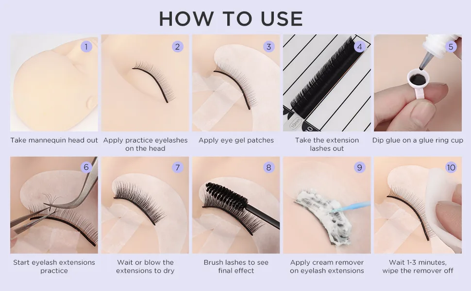 Eyelash Extension Kit,with lash Mannequin Head Lash Practice training kit Professional lash extension Teach supplies Tool for Lash Training by BEYELIAN advanced set - lash tech kit