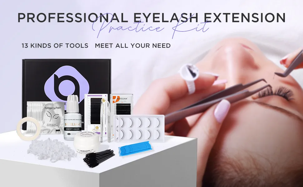 Eyelash Extension Kit,with lash Mannequin Head Lash Practice training kit Professional lash extension Teach supplies Tool for Lash Training by BEYELIAN advanced set - Professional eyelash extension kit