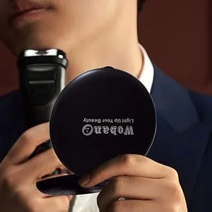 LED Compact Mirror, WOBANE Lighted Travel Mirror, 10X Magnifying, Handheld, Double Sided, Portable Makeup Mirror for Pocket, Purse, Gift, Black, 3.5 inch Round - hand mirror