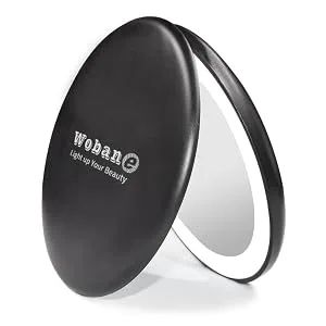 LED Compact Mirror, WOBANE Lighted Travel Mirror, 10X Magnifying, Handheld, Double Sided, Portable Makeup Mirror for Pocket, Purse, Gift, Black, 3.5 inch Round - makeup mirror