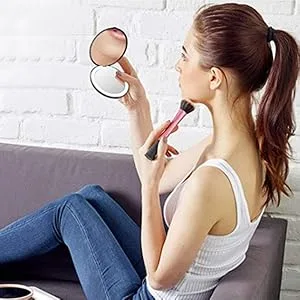 LED Compact Mirror, WOBANE Lighted Travel Mirror, 10X Magnifying, Handheld, Double Sided, Portable Makeup Mirror for Pocket, Purse, Gift, Black, 3.5 inch Round - mirror to go